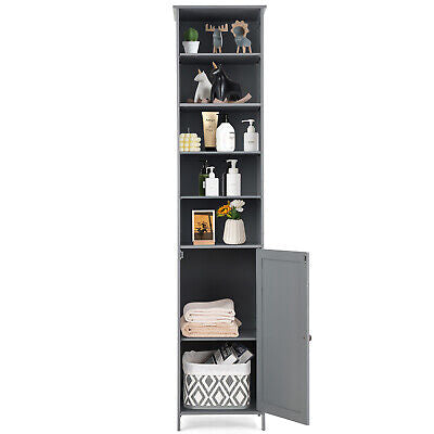 Bathroom Storage Cabinet 7-Tier Shelves Wooden Cupboard Tallboy White/Grey 182CM