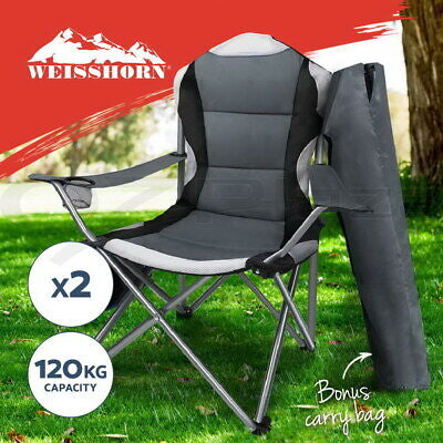 2X Folding Camping Chairs Arm Chair Portable Outdoor Beach Fishing BBQ