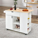 Kitchen Island Trolley Cart Drop-Leaf Top Storage Cabinet Drawer 5 Wheel