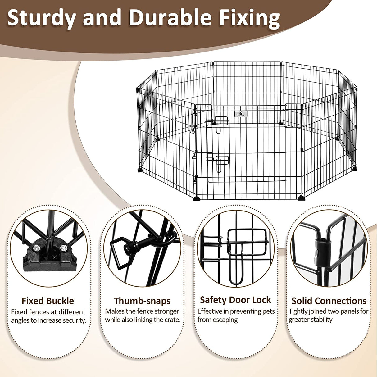 Foldable Metal Pet Playpen with Top Cover, Portable Heavy Duty Wire Exercise Pen for Dogs/ Cats/ Chicks/ Rabbits, Indoor/ Outdoor 8 Panel Pet Fence