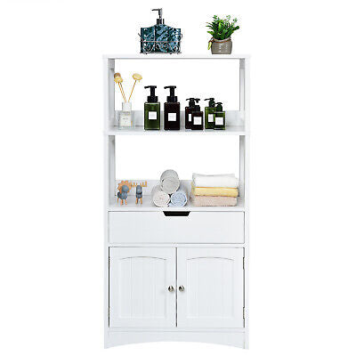 Storage Cabinet Display Shelf Cupboard Wooden Organizer Bathroom White