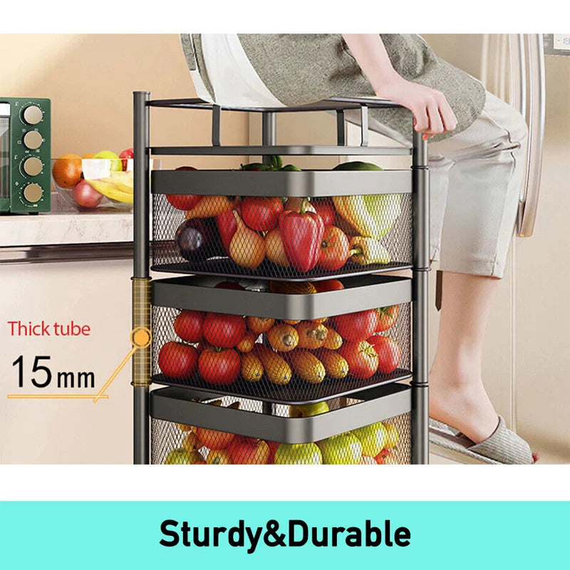 4 Tier Kitchen Trolley Storage Vegetable Rotating Basket Rack Organiser Holder