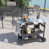 3-tier Mobile Food Prep Cart Table Outdoor Dining Cart w/Adjustable Shelf & Rack