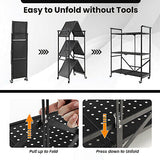 3-Tier Foldable Kitchen Cart Mobile Metal Organizer Rack Garage Storage Shelves