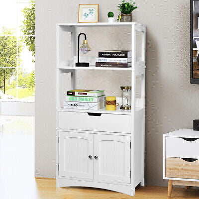 Storage Cabinet Display Shelf Cupboard Wooden Organizer Bathroom White