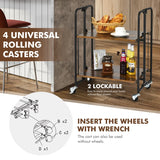 2-Tier Folding Trolley Cart Industrial Kitchen Serving Island on Wheels Metal Frame Mobile Baker Rack