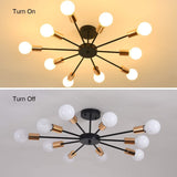 Semi Flush Mount Ceiling Light,10-Light E27 Base Modern Black Sputnik Chandelier,Industrial Ceiling Lamp Fixture for Kitchen Farmhouse Living Room Dining Room