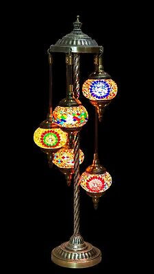 Handmade Turkish Glass Mosaic Floor Lamp - (5 globes) with free LED Light Bulbs