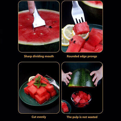 2in1 Stainless Steel Watermelon Slicer Cutter Dual Head Fruit Cutting Forks Tool