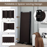 6-Panel Folding Room Divider, 1.72m Rolling Privacy Screen with Lockable Wheels, Portable Wall Divider and Separator, Freestanding Privacy Protection for Living Room, Bedroom, Office