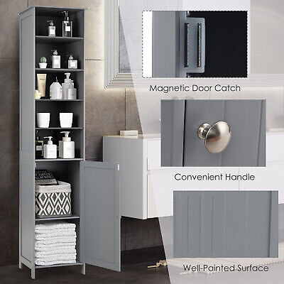 Bathroom Storage Cabinet 7-Tier Shelves Wooden Cupboard Tallboy White/Grey 182CM