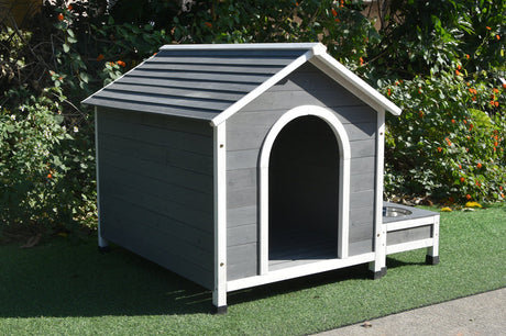 Large Dog House Kennel Pet Timber Wooden Stainless Steel Bowls Storage 