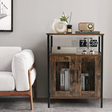 Wine Bar Cabinet Industrial Sideboard Buffet Cabinet w/Removable Wine Rack & Glass Holder Coffee Bar Storage Cabinet