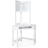 Corner Computer Desk Triangle Study Desk w/ Hutch & Keyboard Tray White