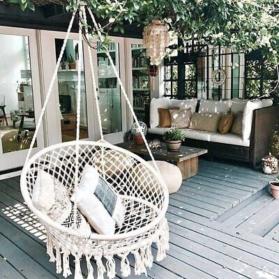 150KG Hammock Chair Macrame Cotton Swing Bed Hanging Relax Outdoor Indoor AU