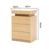 2x Bedside Tables 3 Drawers RGB LED Cabinet Nightstand OAK