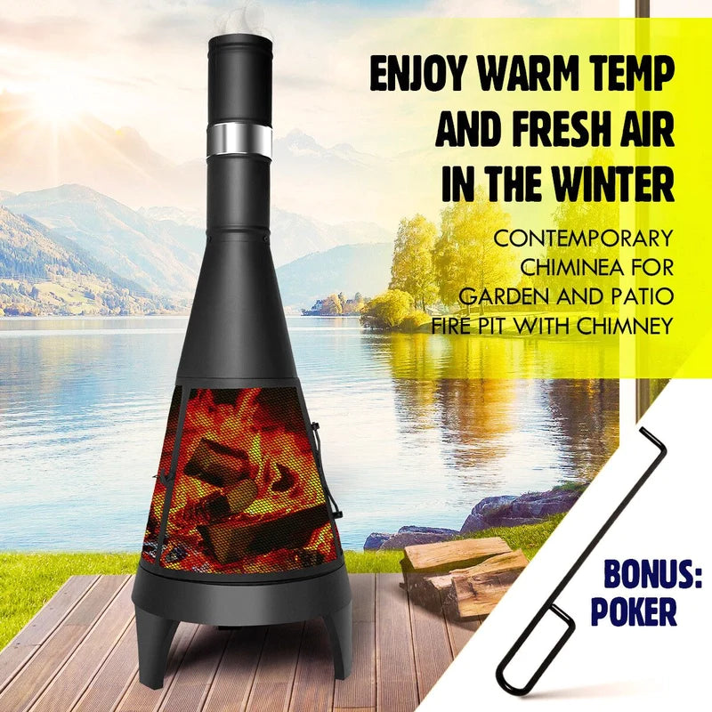 126CM Fire Pit Chiminea Chimney Fireplace Brazier Outdoor Portable Patio Heater