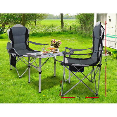 2X Folding Camping Chairs Arm Chair Portable Outdoor Beach Fishing BBQ