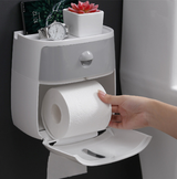 Toilet Paper Double Roll Holder Tissue Bathroom Storage Hook Shelf Wall Mounted