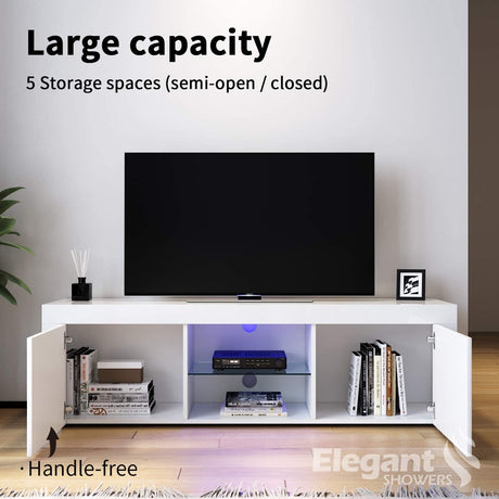 ELEGANT TV Stand Cabinet with Drawers, High Gloss,16 RGB LED Lights, Entertainment Unit Stand 150cm Color, White