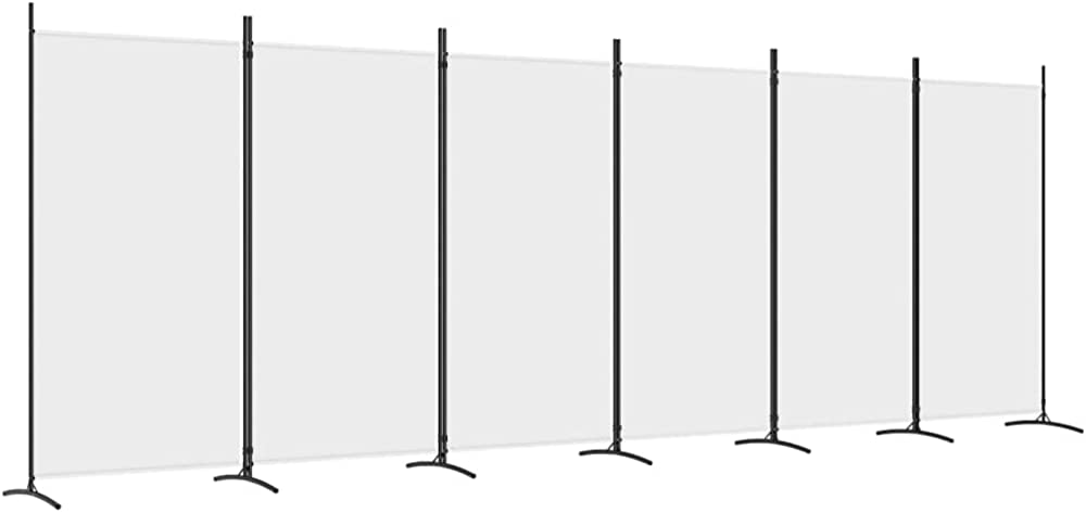 6-Panel Room Divider Living Room Bedroom Partition Privacy Protection Screen Room Separator Folding Dressing Wall White Fabric