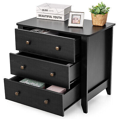 3 Chest of Drawers Sofa Side End Table Storage Dresser Nightstand Black