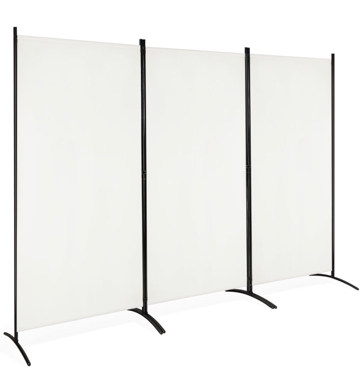 3-Panel Room Divider Folding Privacy Screen with Hinges Steel Base Wood