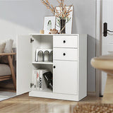 Storage Cabinet 2-Drawer Cupboard Kitchen Organizer Hallway Table White