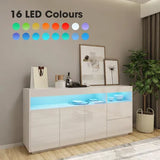 Sideboard Buffet Cabinet High Gloss RGB LED Cupboard 2 Drawers 3 Doors White