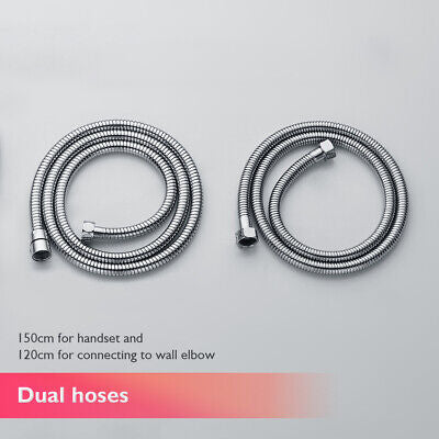 9" Rain Shower Head Adjustable Sliding Rail Set Dual Hose Twin Head Chrome