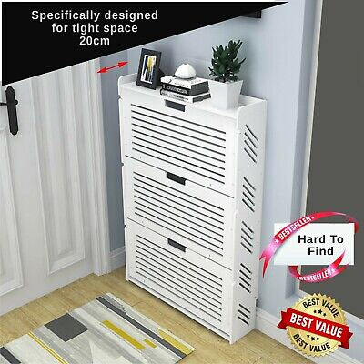 White three tier shoe rack cabinets storage space dust free home tidy organiser