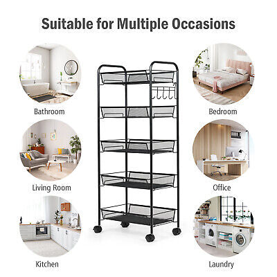 Kitchen Trolley Storage Rack Utility Cart Rolling Serving Island Shelf