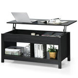 Lift Up Top Coffee Table Modern Open & Hidden Storage Shelf Ivory/Black