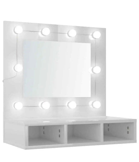 Mirror Cabinet with LED High Gloss White 60x31.5x62 cm