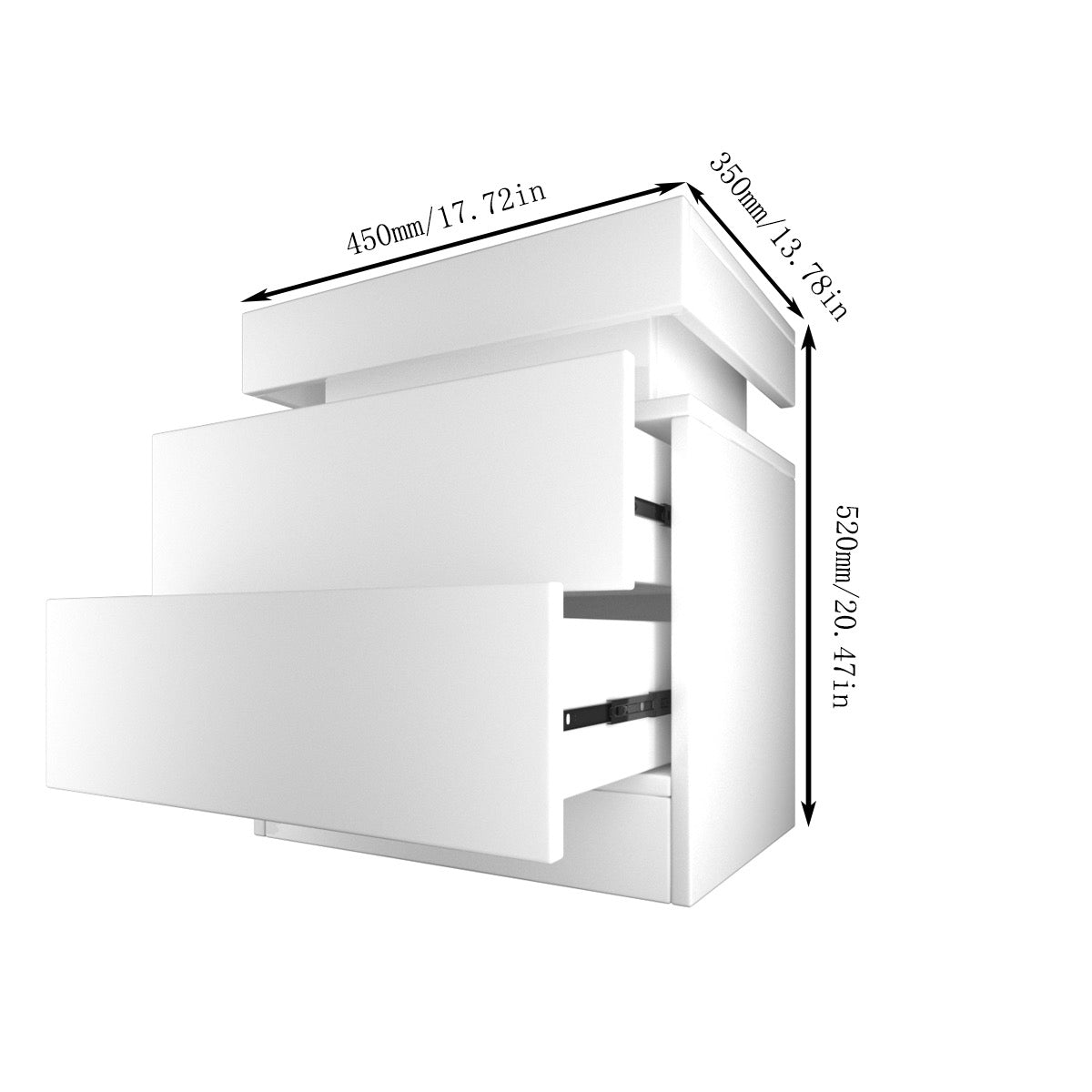 Bedside Tables Side Table Drawers RGB LED High Gloss Nightstand Storage Cabinet