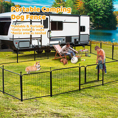 16 Panels Metal Dog Playpen With Doors Foldable Pet Fence Exercise Pen