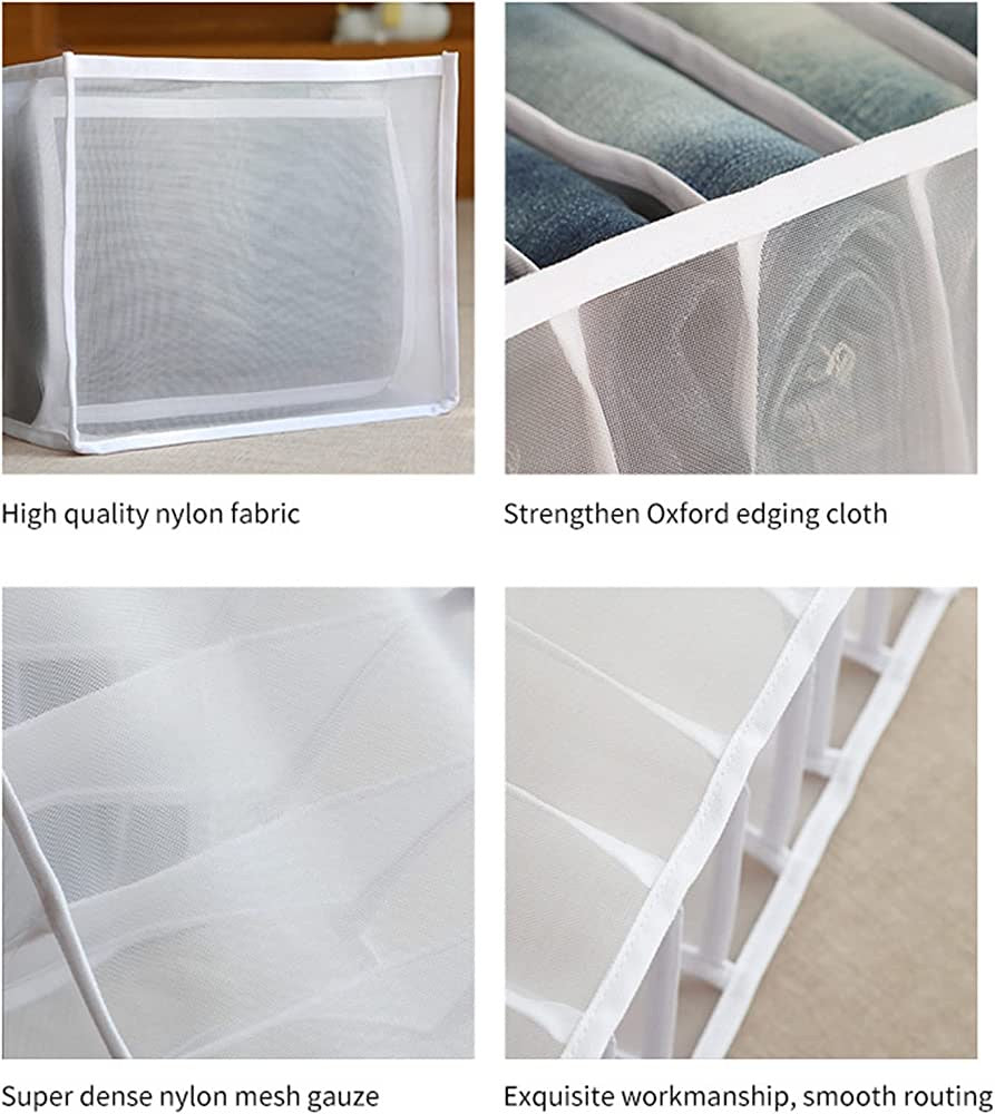 Wardrobe Clothes Organizer,3 Pcs 7+7+9 Grids Washable Clothes Storage for Folded Jeans Shirts,1 Small+1 Middle+1 Large Foldable Drawer Clothes Compartment Storage Box for Adults Underwear Pants