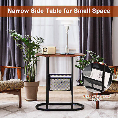 Side Table 2-Tier Coffee Table Oval Narrow End Table Bedside Sofa Table