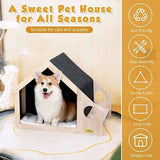 Pet Dog House Cat House Wooden Kennel Feeding Food Bowels Indoor Shelter Medium