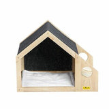 Pet Dog House Cat House Wooden Kennel Feeding Food Bowels Indoor Shelter Medium