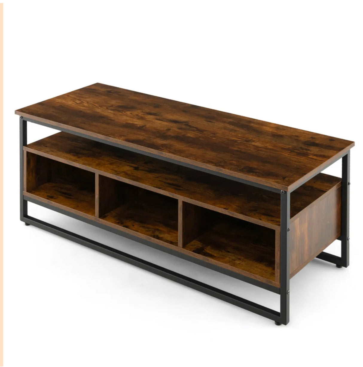 Industrial Coffee Table with Storage for Living Room Rustic Brown