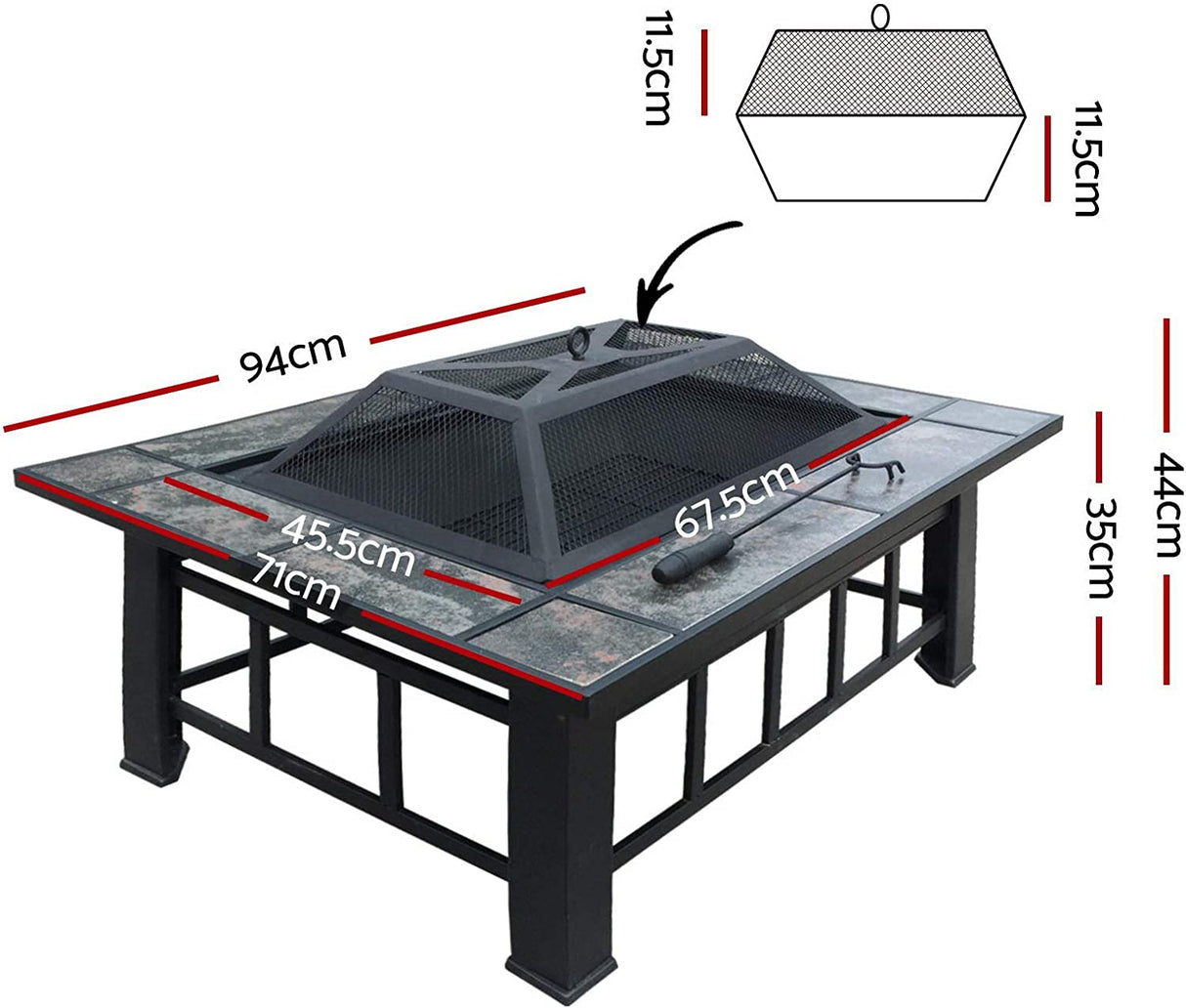 Outdoor Fire Pit BBQ Table Grill Fireplace w/Ice Tray Barbecue Picnic Heater Desk Garden Patio Camping Cooker Brazier