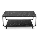 Marble Coffee Table, 2-Tier Faux Marble Top Coffee Table w/Metal Frame, Rectangular Living Room Table w/Storage Shelf, Sofa Side Table, Accent Table for Living Room, Office, Balcony