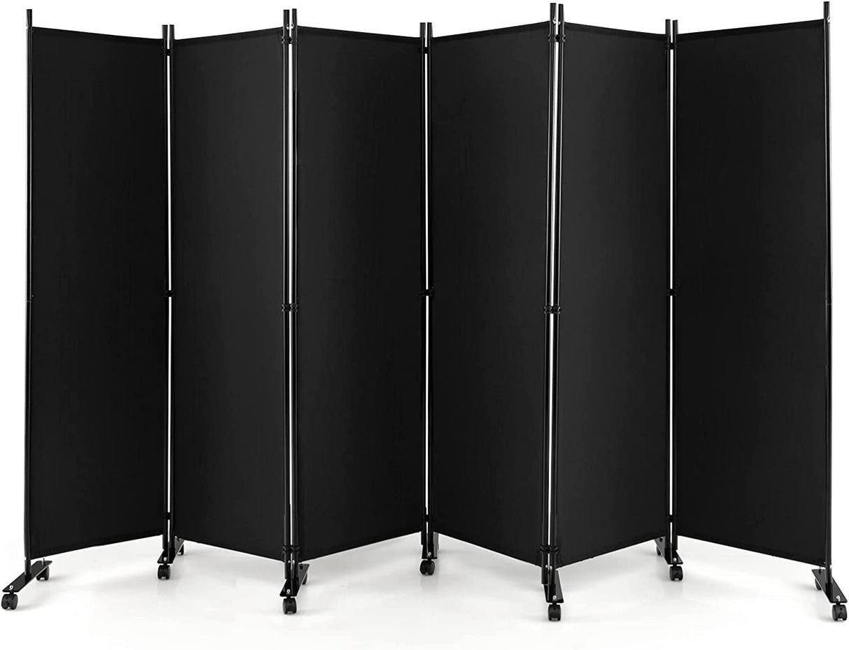 6-Panel Folding Room Divider, 1.72m Rolling Privacy Screen with Lockable Wheels, Portable Wall Divider and Separator, Freestanding Privacy Protection for Living Room, Bedroom, Office