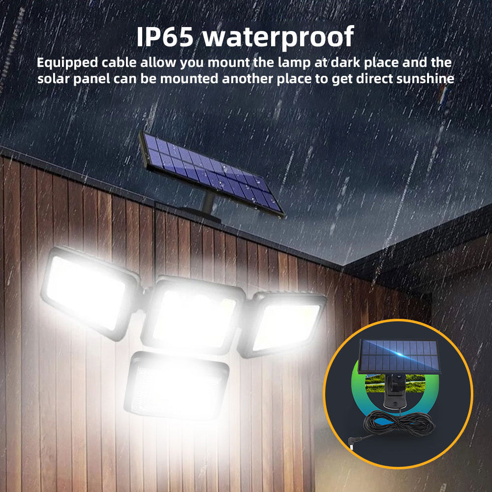 Solar Lights Outdoor, Motion Sensor Security Lights, Separate Solar Panel, 4 Adjustable Head, 198 LED 300° Wide Angle, Waterproof Wall Lights for Porch Yard Garage Pathway