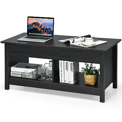 Lift Up Top Coffee Table Modern Open & Hidden Storage Shelf Ivory/Black