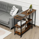 Large 360°Free Rotating Sofa Side Table with Wheels Storage Shelf Rustic Brown