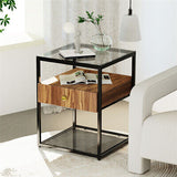 Modern Bedside Table Storage Glass End Table Drawer Living Room Bedroom Cabinet