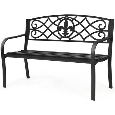 Patio Garden Bench Park Yard Outdoor Furniture Steel Slats Porch Chair Seat