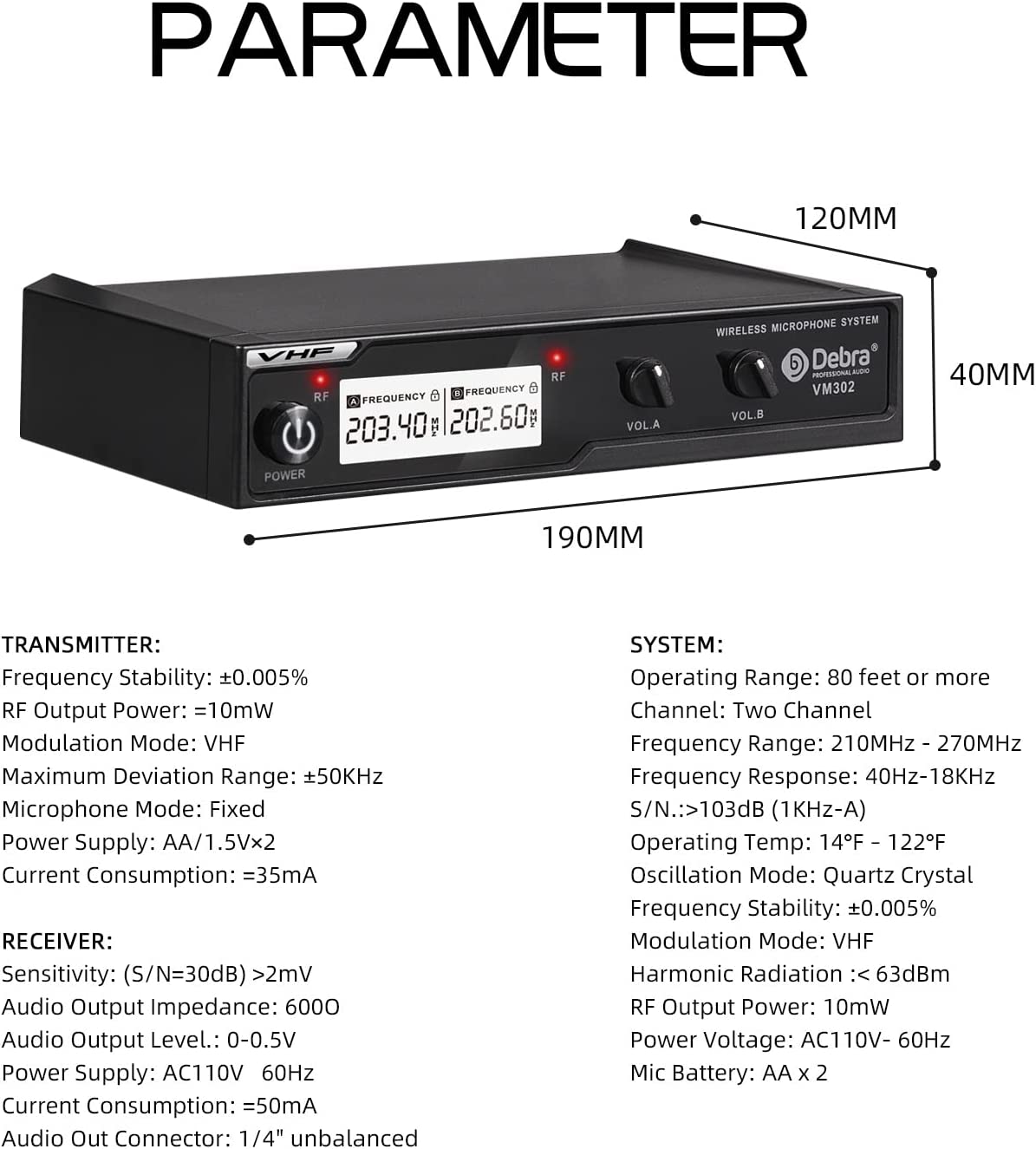 D Debra VM302 VHF Wireless Microphone System with Dual Handheld Mic Have XLR Interface, 80M Range, for Home Karaoke Wedding Conference Speech